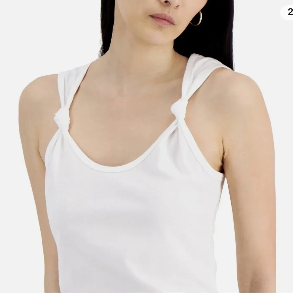 INC International Concepts Knotted Strap Tank Top Women’s Bright White Small